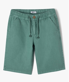 GEMO Bermuda en lin et coton avec ceinture élastique garçon vert standard