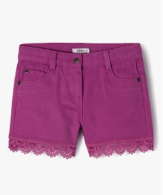 short en jean colore avec finition dentelle fille violet shortsE809101_1