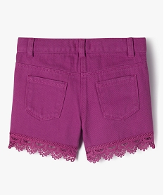 short en jean colore avec finition dentelle fille violet shortsE809101_3