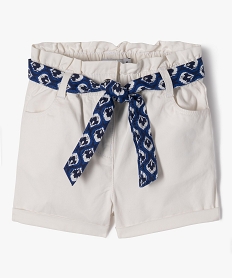 GEMO Short en toile de coton taille haute avec ceinture à nouer fille blanc chine