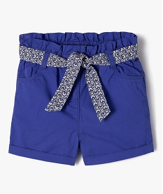 GEMO Short en toile de coton taille haute avec ceinture à nouer fille bleu standard