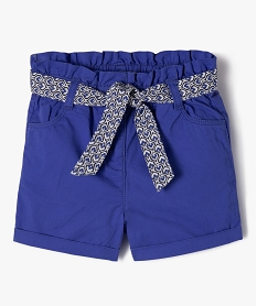 GEMO Short en toile de coton taille haute avec ceinture à nouer fille Bleu