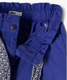 short en toile de coton taille haute avec ceinture a nouer fille bleu shortsE809301_2