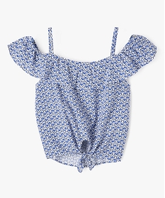 GEMO Blouse à bretelles et encolure volantée fille Bleu