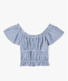 GEMO Blouse à manches courtes rayée à finitions froncées fille Bleu