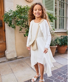robe sans manches a volants et fines rayures dorees fille beige robes et jupesE821901_4