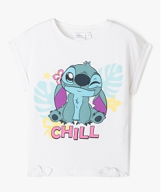 GEMO Tee-shirt manches courtes à revers imprimé Stitch fille - Disney Beige