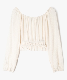 GEMO Blouse à manches longues coupe courte avec col modulable fille blanc chine