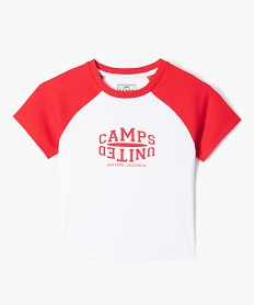 GEMO Tee-shirt manches courtes en maille côtelée coupe courte fille - Camps United Rouge