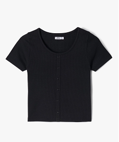 tee-shirt manches courtes a cotes et faux boutons fille noir tee-shirtsE847601_1