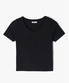 GEMO Tee-shirt manches courtes à côtes et faux boutons fille Noir