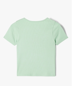 GEMO Tee-shirt manches courtes à côtes et faux boutons fille Vert