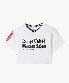 GEMO Tee-shirt manches courtes ample et court à col V fille - Camps United Blanc