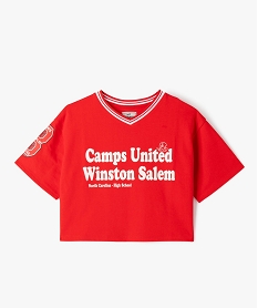 GEMO Tee-shirt manches courtes ample et court à col V fille - Camps United Rouge