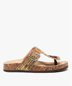 GEMO Mules femme plates perles fantaisie à entre-doigts marron standard