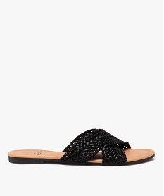 GEMO Mules femme plates à brides unies tressées et croisées noir standard