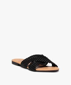 mules femme plates a brides unies tressees et croisees noir sandales plates et nu-piedsE853501_2