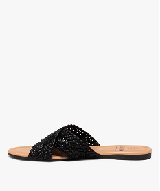 mules femme plates a brides unies tressees et croisees noir sandales plates et nu-piedsE853501_3
