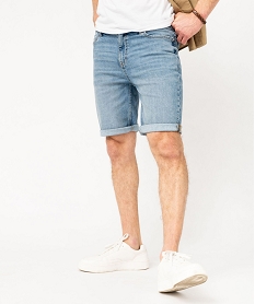 GEMO Bermuda en jean stretch et délavé coupe droite homme Gris