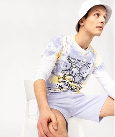 tee-shirt manches courtes tie-and-dye a motifs homme - smiley world violetE855601_1
