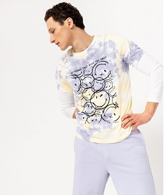 tee-shirt manches courtes tie-and-dye a motifs homme - smiley world violetE855601_2