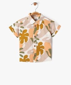 GEMO Chemise à manches courtes en coton et lin bébé garçon imprime ecru