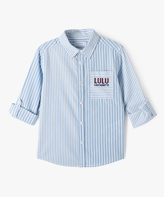 chemise manches longues a rayures et imprime garcon - lulucastagnette bleuE857301_2