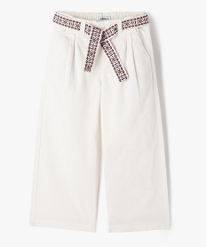 GEMO Pantalon large en coton avec ceinture brodée fille blanc chine