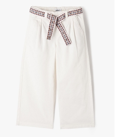 GEMO Pantalon large en coton avec ceinture brodée fille Beige