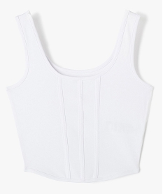 debardeur court a col rond en coton stretch fille blanc debardeursE861801_1