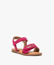 sandales fille en cuir suede et a scratch avec detail brillant rose vifE862901_2