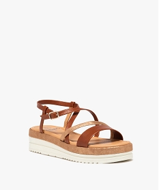 sandales fille unies a semelle compensee avec details pailletes brunE863501_2