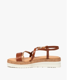 sandales fille unies a semelle compensee avec details pailletes brunE863501_3