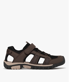 GEMO Sandales homme sport forme basket ajourée en mesh et à scratch marron chine