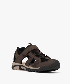sandales homme sport forme basket ajouree en mesh et a scratch marron chineE864201_2