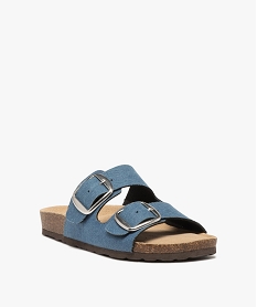 mules femme a double bride a boucles unies bleu standard sandales plates et nu-piedsE864401_2