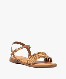 sandales femme a talon plat avec bride tissee a lisere strass orange sandales plates et nu-piedsE864601_2