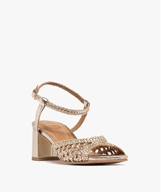 sandales femme a talon carre avec bandeau en cuir tresse metallise - taneo dore sandales a talonE865201_2