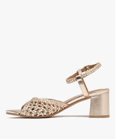 sandales femme a talon carre avec bandeau en cuir tresse metallise - taneo dore sandales a talonE865201_3