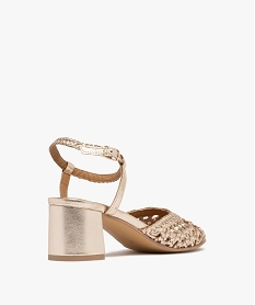 sandales femme a talon carre avec bandeau en cuir tresse metallise - taneo dore sandales a talonE865201_4
