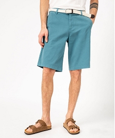 GEMO Bermuda chino en coton stretch coloris unique avec ceinture homme Bleu