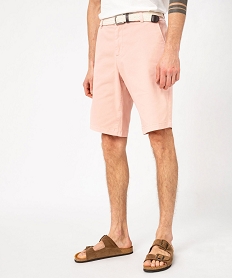 GEMO Bermuda chino en coton stretch coloris unique avec ceinture homme rose standard