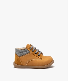 GEMO Chaussures premiers pas bébé garçon unies en cuir à col denim Orange