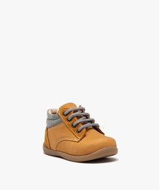 chaussures premiers pas bebe garcon unies en cuir a col denim marron standardE868001_2