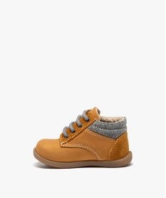 chaussures premiers pas bebe garcon unies en cuir a col denim marron standardE868001_3