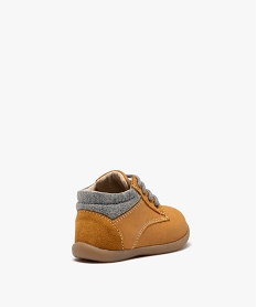 chaussures premiers pas bebe garcon unies en cuir a col denim marron standardE868001_4