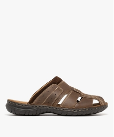 GEMO Mules homme en cuir à bout fermé surpiqué et ajouré marron chine