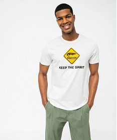 GEMO Tee-shirt manches courtes imprimé homme - Roadsign Blanc