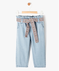 GEMO Pantalon en coton léger avec ceinture brodée bébé fille bleu standard