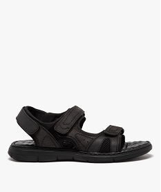 GEMO Sandales homme avec brides unies en cuir et à scratch noir vif